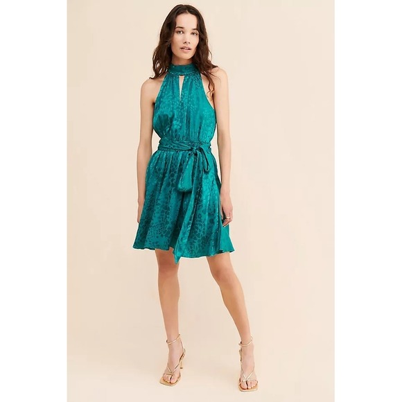 Anthropologie Dresses & Skirts - Anthropologie NEW Mini Dress Turquoise Leopard Jacquard Halter Glam Cocktail